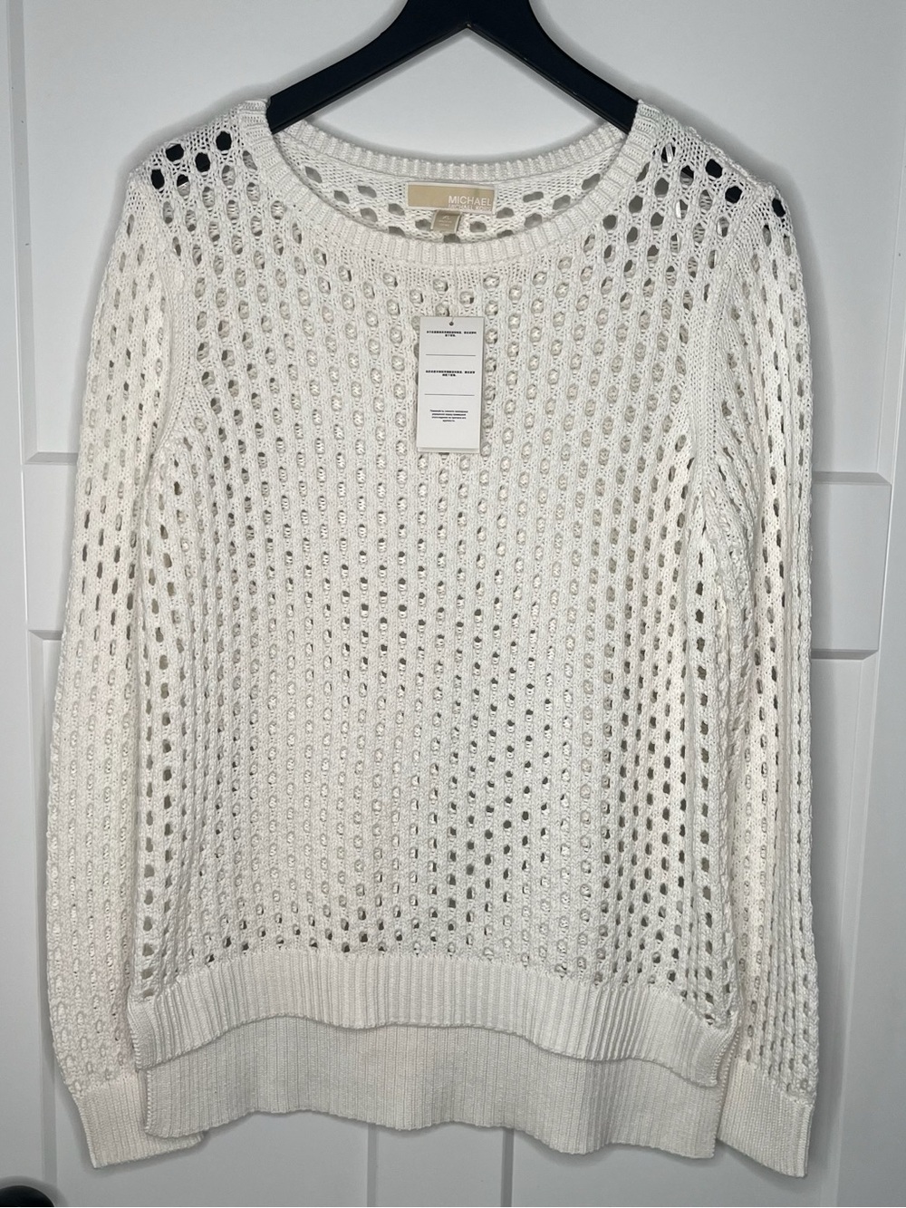 Michael Kors Women's Cream Open-Knit Crewneck Sweater NWT Size XL